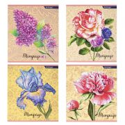 Тетрадь 48л., А5, клетка, Alingar «Floral», скрепка, мелованный картон (эконом), глиттер, 4 дизайна в пленке т/у