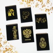 Блокнот для зап. А6, 90л (Velvet) №4.Обложка: флокиров. картон, тиснен. фольгой «Золото». Евроспираль.