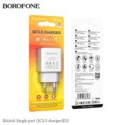 Блок питания сетевой 1 USB Borofone BA66A, 3.0A, пластик, QC3.0, цвет: белый (1/52/208) (69744433839