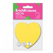 Блок самоклеящийся бумажный 75*75мм, ErichKrause Heart Neon, 50 листов, желтый