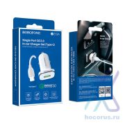 Автомобильное зарядное устройство Borofone BZ12A Lasting White + Type-C Cable