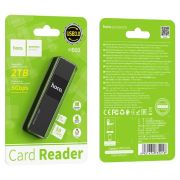 Кардридер HOCO HB20, USB 3.0, пластик, TF/ SD карта, цвет: чёрный