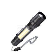 Фонарь аккумуляторный ручной LED 1Вт + COB 5Вт линза зум аккум. Li-ion 18650 1А.ч USB-шнур ABS-пласт